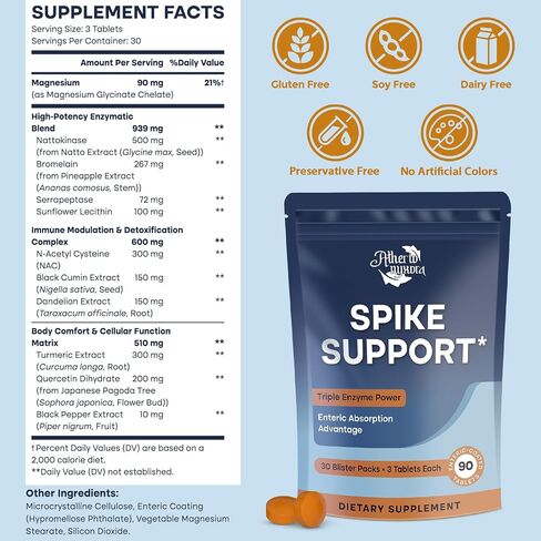 Spike Detox-Nattokinase مكملات 10000 FU مع Serrapeptase 18000 SPU & Bromelain 800 GDU-3-in-1 صيغة متعددة الإنزيم الجهازية للقلب-90 أقراص in Saudi Arabia