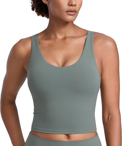 CRZ YOGA Butterlift Womens Racerack Longline Sports Bra - U Neck Yoga Padded Tank Pilates Workout Crop Top with Built in Pads in Saudi Arabia