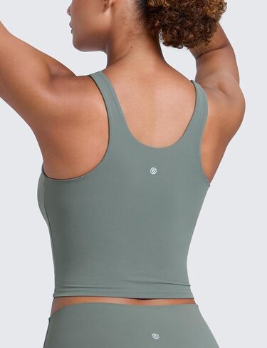 CRZ YOGA Butterlift Womens Racerack Longline Sports Bra - U Neck Yoga Padded Tank Pilates Workout Crop Top with Built in Pads in Saudi Arabia