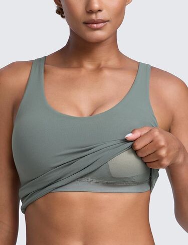 CRZ YOGA Butterlift Womens Racerack Longline Sports Bra - U Neck Yoga Padded Tank Pilates Workout Crop Top with Built in Pads in Saudi Arabia