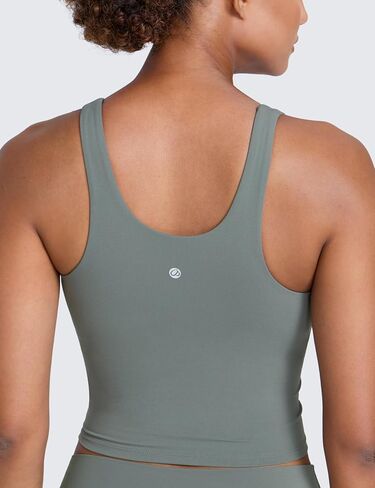 CRZ YOGA Butterlift Womens Racerack Longline Sports Bra - U Neck Yoga Padded Tank Pilates Workout Crop Top with Built in Pads in Saudi Arabia