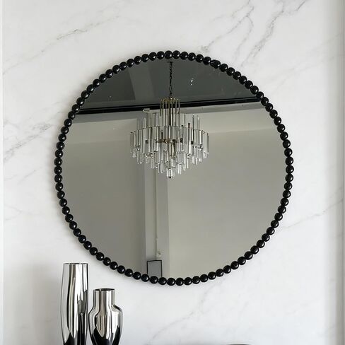 Round Wall Mirror with Gold Beaded Frame, Decorative Accent Mirror for Home (Gold1) in Saudi Arabia