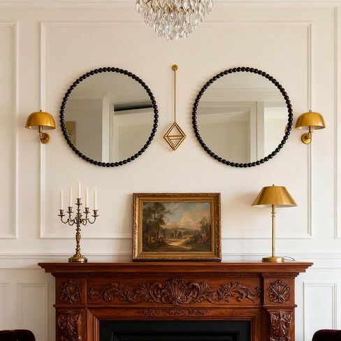 Round Wall Mirror with Gold Beaded Frame, Decorative Accent Mirror for Home (Gold1) in Saudi Arabia