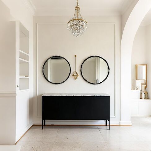 Round Wall Mirror with Gold Beaded Frame, Decorative Accent Mirror for Home (Gold1) in Saudi Arabia