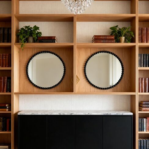 Round Wall Mirror with Gold Beaded Frame, Decorative Accent Mirror for Home (Gold1) in Saudi Arabia