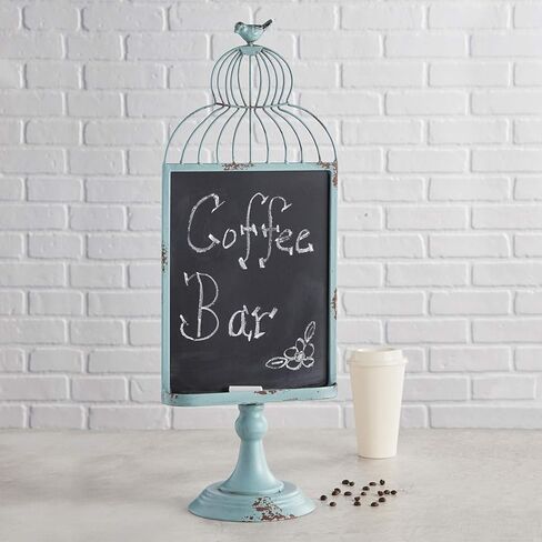 47th و Main Rustic Metal Bird Cage Chalkboard ، 24.75 "طويل القامة ، أزرق فاتح in Kuwait