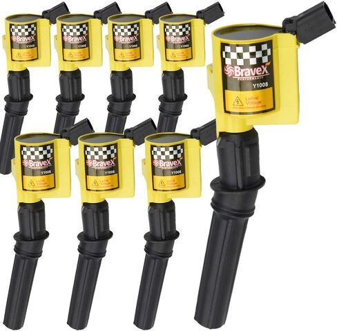 High Performance 8PCS Straight Boot Ignition Coils& Spark Plug SP546 15% More Energy Ford F150 F250 F350 for Ford Lincoln Mercury V8 V10 4.6l 5.4l 6.8l Compatible with DG511 C1541 FD508 (YELLOW) in Kuwait