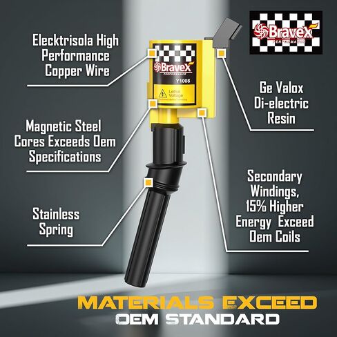 High Performance 8PCS Straight Boot Ignition Coils& Spark Plug SP546 15% More Energy Ford F150 F250 F350 for Ford Lincoln Mercury V8 V10 4.6l 5.4l 6.8l Compatible with DG511 C1541 FD508 (YELLOW) in Kuwait