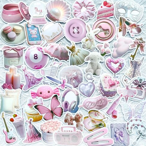 Yoksas 56Pcs Kawaii Purple Stickers - Vinyl Waterproof Aesthetics Cute Girls Decal for Water Bottles,Scrapbook,Laptops,Tumbler,Phone,Luggage in Saudi Arabia