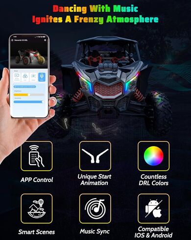 RGB LED Fang Lights لـ Can-Am Maverick X3 و X3 Max Trail Sport 2017-2025 ، التحكم في التطبيق ، بدء الرسوم المتحركة ، إشارات الدوران ، المشاهد الذكية ، مزامنة الموسيقى ، التوصيل والتشغيل ، 2pcs in Saudi Arabia