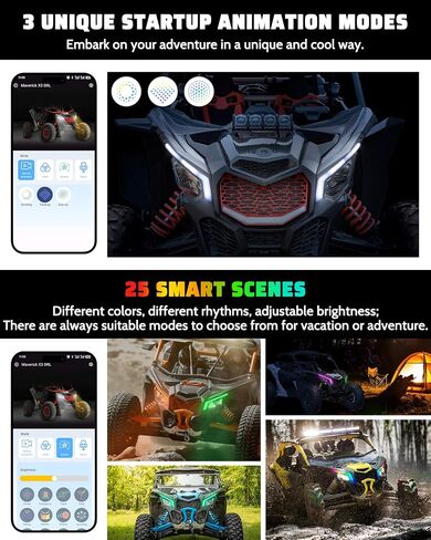 RGB LED Fang Lights لـ Can-Am Maverick X3 و X3 Max Trail Sport 2017-2025 ، التحكم في التطبيق ، بدء الرسوم المتحركة ، إشارات الدوران ، المشاهد الذكية ، مزامنة الموسيقى ، التوصيل والتشغيل ، 2pcs in Saudi Arabia