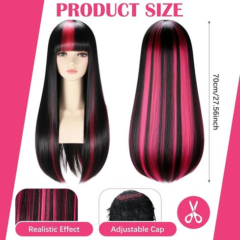 Newcotte 4 PCS Halloween Vampire Costume Set Pink Black Wig with White Lace Ruffle Gloves Vampire Vampire Fay Fangs Spooky Cute Gothic Halloween Cosplay Explay for Teenage Women Outfit in Saudi Arabia