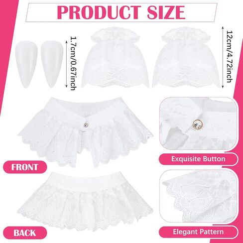 Newcotte 4 PCS Halloween Vampire Costume Set Pink Black Wig with White Lace Ruffle Gloves Vampire Vampire Fay Fangs Spooky Cute Gothic Halloween Cosplay Explay for Teenage Women Outfit in Saudi Arabia