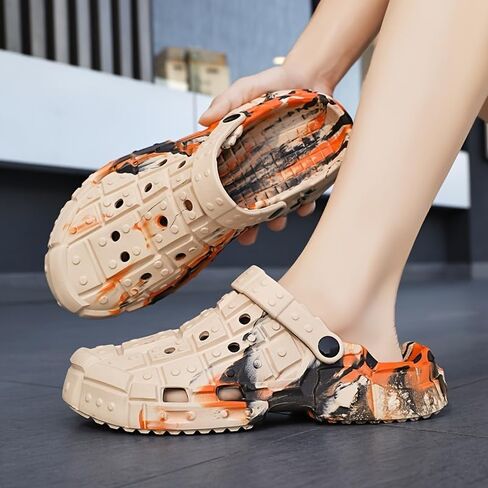 Men's Trendy Color Block Hollow-Out Clogs, Comfortable Non-Slip Casual Durable EVA Slippers for Men Outdoor Activities in Saudi Arabia