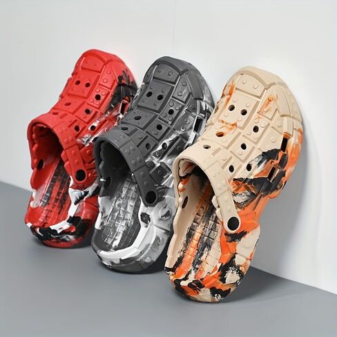 Men's Trendy Color Block Hollow-Out Clogs, Comfortable Non-Slip Casual Durable EVA Slippers for Men Outdoor Activities in Saudi Arabia