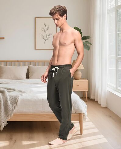 HEAVYWOOD Mens Pajamas Pants Cotton Lightweight Sleep Pj Pants Stretched Lounge Pants with Pockets Breathable Comfy Sleepwear in Saudi Arabia