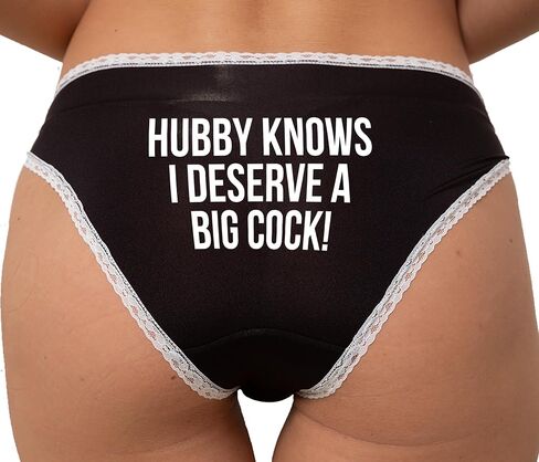 Knaughty Knickers Hubby يعرف أنني أستحق الديك الكبير مشتركة Hotwife Vixen Cuck تصميم البالغين الأسود والأبيض سراويل بيكيني in Saudi Arabia