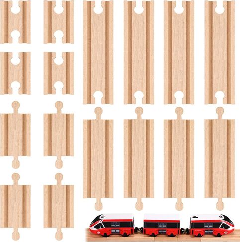 Liliful Pack of 16 Straight Wooden Train Track Expansion Male-Male Female-Female Train Track Compatible with Most Train Tracks 6" Train Tracks in Saudi Arabia