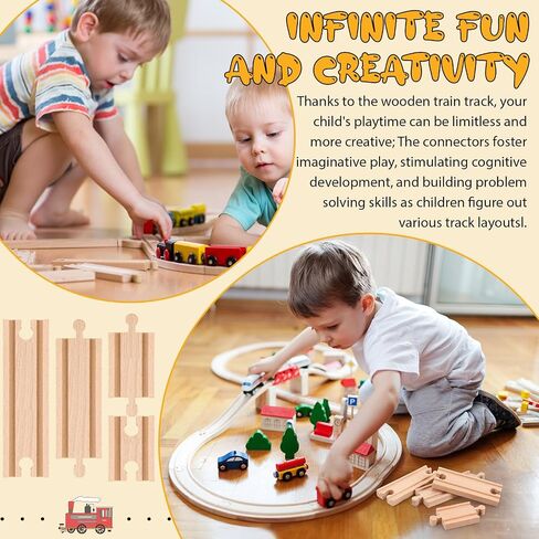 Liliful Pack of 16 Straight Wooden Train Track Expansion Male-Male Female-Female Train Track Compatible with Most Train Tracks 6" Train Tracks in Saudi Arabia