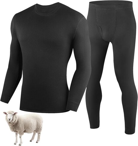 100% Merino Wool Base Layer Mens, Soft Thermals Underwear, Top and Bottom Set，Warm Long Johns Sets for Winter (S-2XL) in Saudi Arabia