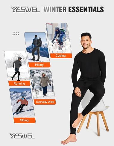100% Merino Wool Base Layer Mens, Soft Thermals Underwear, Top and Bottom Set，Warm Long Johns Sets for Winter (S-2XL) in Saudi Arabia