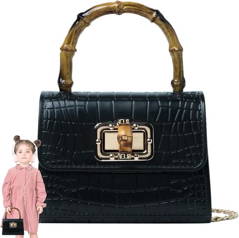 Mini Bamboo Handle Based Pass: Crocodile Leather Pattern Leadber Levider ، Midnight Onyx Black ، Christmas ، Orvarric Or Hات in Kuwait