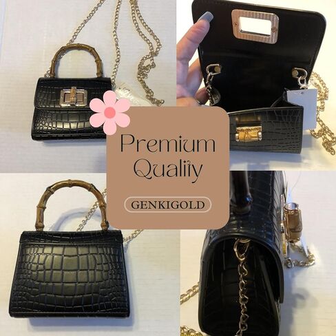 Mini Bamboo Handle Based Pass: Crocodile Leather Pattern Leadber Levider ، Midnight Onyx Black ، Christmas ، Orvarric Or Hات in Kuwait