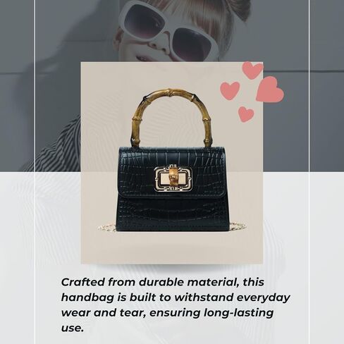 Mini Bamboo Handle Based Pass: Crocodile Leather Pattern Leadber Levider ، Midnight Onyx Black ، Christmas ، Orvarric Or Hات in Kuwait