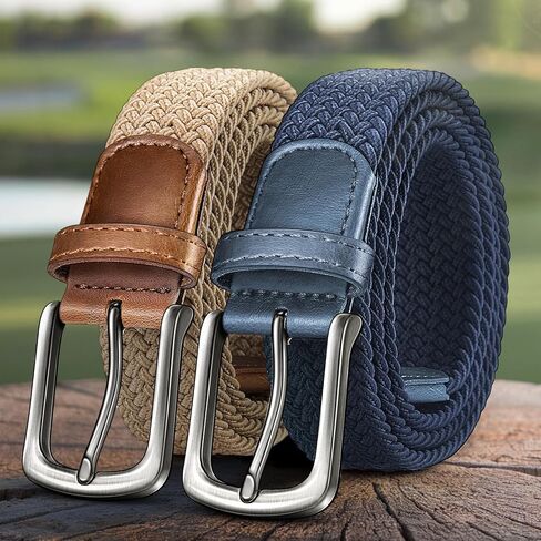Men's Golf Belt 2 Pack-Braided Woven Stretch Belt for Gift Men Casual Jeans Sports Work 1 3/8" in Saudi Arabia