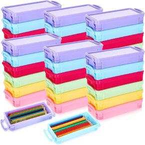 Cholemy 30 Pcs Large Capacity Plastic Pencil Box Bulk Transparent Pencil Case Crayon Box with Snap Tight Lid Stackable Clear Organizer Containers for Pen Erasers Stationery Toys School Supplies in Kuwait