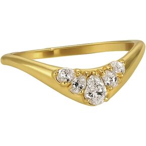 CAITLYNMINIMALIST 18K Gold Plated Sterling Silver CZ Diamond Curved Wavy Stackable Promise Ring for Women | Trendy Jewelry in Kuwait
