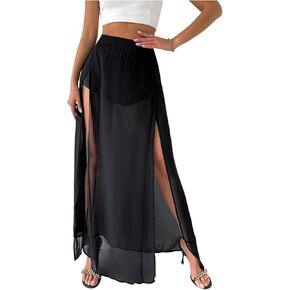 Sweatyrocks نساء عالي الانقسام الشبكي التنانير maxi تنورة عالية الخصر التدفق مع قصيرة in Kuwait