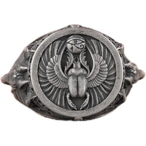 حلقة Horus Anubis مع عبور ثلاثي الأبعاد ، خاتم الرجال الفضي المصنوع يدويًا ، ومجوهرات الله المصرية ، خاتم الخاتم القديم ، حلقة الخنفساء الأساطير in Kuwait