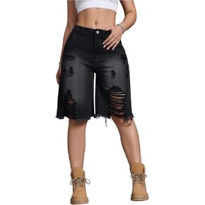 SOLY HUX Women's Ripped Denim Shorts Y2k Distressed Wide Leg Raw Hem Summer Bermuda Shorts in Saudi Arabia
