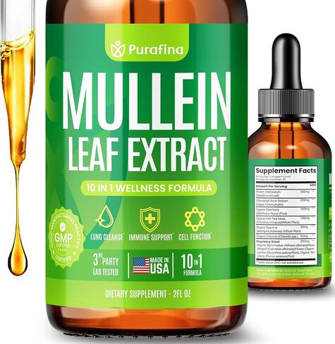 قطرات Mullein للرئتين ، مستخلص أوراق Mullein 10 في 1 لتطهير الرئة مع كروسلوفيل ، طحالب البحر ، سبيرولينا ، إلدربيري ، التخلص من نوكس الرئة التنفسي-الولايات المتحدة الأمريكية مكمل مولين (زجاجة واحدة) in Kuwait