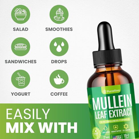 قطرات Mullein للرئتين ، مستخلص أوراق Mullein 10 في 1 لتطهير الرئة مع كروسلوفيل ، طحالب البحر ، سبيرولينا ، إلدربيري ، التخلص من نوكس الرئة التنفسي-الولايات المتحدة الأمريكية مكمل مولين (زجاجة واحدة) in Kuwait
