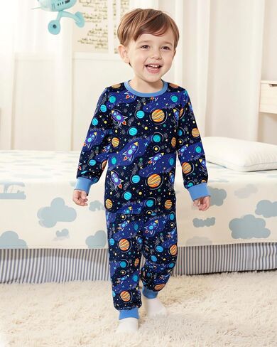 CARETOO Toddler Boys Pajamas Long Sleeve Long Pants with Eye Mask Pajama Set Kids Cute Print Pjs 3PCS Sleepwear 2-7Y in Kuwait