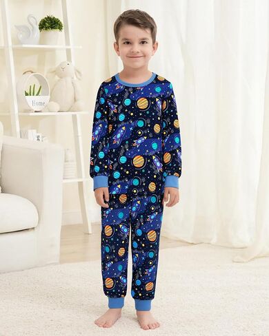 CARETOO Toddler Boys Pajamas Long Sleeve Long Pants with Eye Mask Pajama Set Kids Cute Print Pjs 3PCS Sleepwear 2-7Y in Kuwait