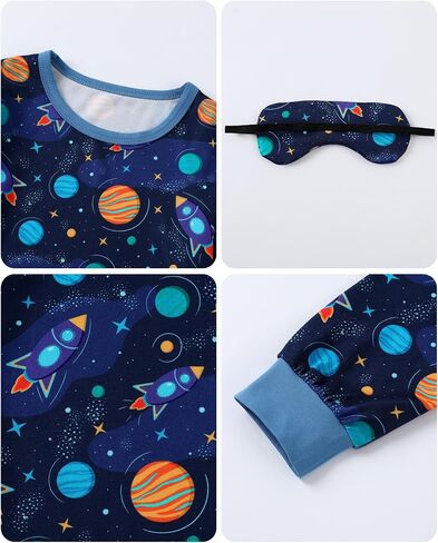 CARETOO Toddler Boys Pajamas Long Sleeve Long Pants with Eye Mask Pajama Set Kids Cute Print Pjs 3PCS Sleepwear 2-7Y in Kuwait
