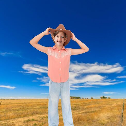 Girls Kids Fringe Vest Sleeveless Western Cowgirl Tassel Trim Casual Blouse Button Down Tassel Vest Shirt Top 5-13Years in Saudi Arabia