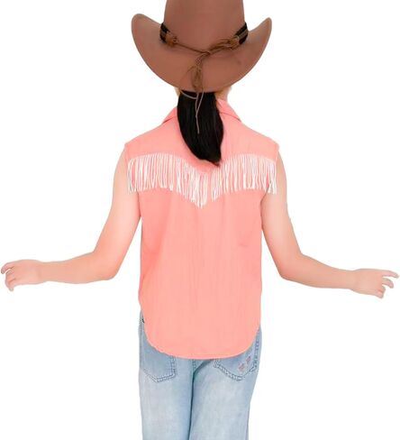 Girls Kids Fringe Vest Sleeveless Western Cowgirl Tassel Trim Casual Blouse Button Down Tassel Vest Shirt Top 5-13Years in Saudi Arabia