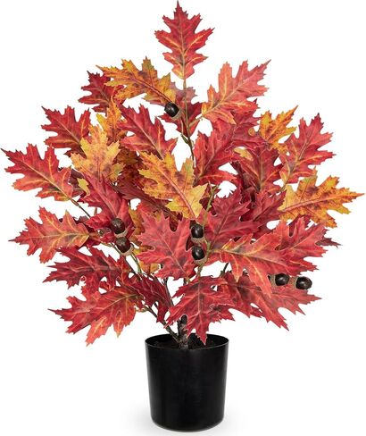 Fall Artificial Maple Tree Potted - 20" Faux Autumn Maple Leaf with Pot Fake Acorn Oak Plant Decoration for Indoor Home Harvest Thanksgiving Halloween Party Office Desk Living Room Table Decor in Saudi Arabia