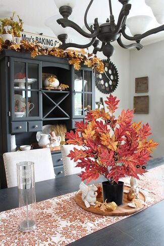 Fall Artificial Maple Tree Potted - 20" Faux Autumn Maple Leaf with Pot Fake Acorn Oak Plant Decoration for Indoor Home Harvest Thanksgiving Halloween Party Office Desk Living Room Table Decor in Saudi Arabia