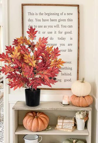 Fall Artificial Maple Tree Potted - 20" Faux Autumn Maple Leaf with Pot Fake Acorn Oak Plant Decoration for Indoor Home Harvest Thanksgiving Halloween Party Office Desk Living Room Table Decor in Saudi Arabia