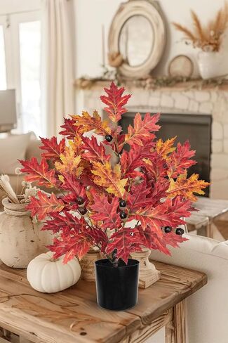 Fall Artificial Maple Tree Potted - 20" Faux Autumn Maple Leaf with Pot Fake Acorn Oak Plant Decoration for Indoor Home Harvest Thanksgiving Halloween Party Office Desk Living Room Table Decor in Saudi Arabia