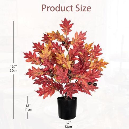 Fall Artificial Maple Tree Potted - 20" Faux Autumn Maple Leaf with Pot Fake Acorn Oak Plant Decoration for Indoor Home Harvest Thanksgiving Halloween Party Office Desk Living Room Table Decor in Saudi Arabia
