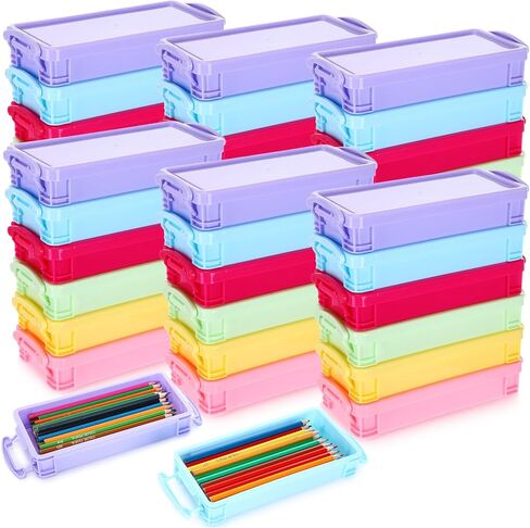 Cholemy 30 Pcs Large Capacity Plastic Pencil Box Bulk Transparent Pencil Case Crayon Box with Snap Tight Lid Stackable Clear Organizer Containers for Pen Erasers Stationery Toys School Supplies in Kuwait