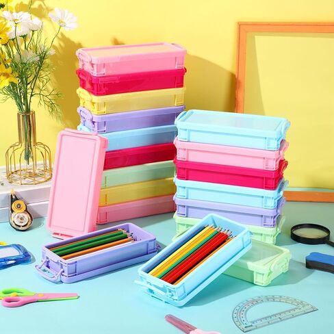 Cholemy 30 Pcs Large Capacity Plastic Pencil Box Bulk Transparent Pencil Case Crayon Box with Snap Tight Lid Stackable Clear Organizer Containers for Pen Erasers Stationery Toys School Supplies in Kuwait