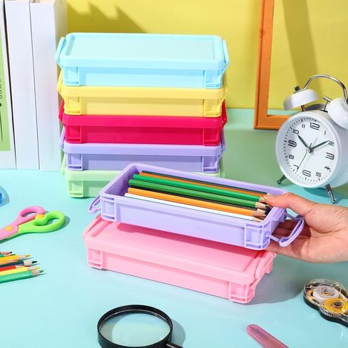 Cholemy 30 Pcs Large Capacity Plastic Pencil Box Bulk Transparent Pencil Case Crayon Box with Snap Tight Lid Stackable Clear Organizer Containers for Pen Erasers Stationery Toys School Supplies in Kuwait