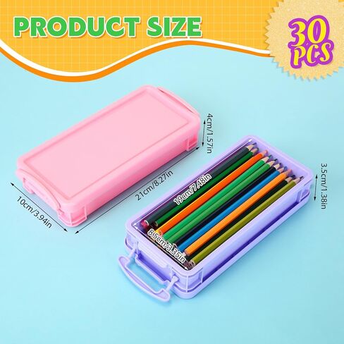 Cholemy 30 Pcs Large Capacity Plastic Pencil Box Bulk Transparent Pencil Case Crayon Box with Snap Tight Lid Stackable Clear Organizer Containers for Pen Erasers Stationery Toys School Supplies in Kuwait